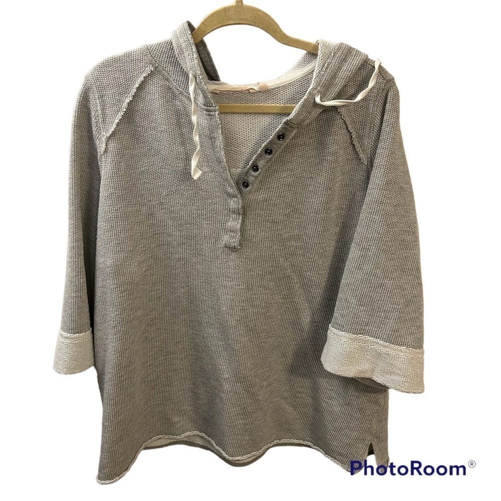 Soft Surroundings Bali Beach pullover in gray button detail